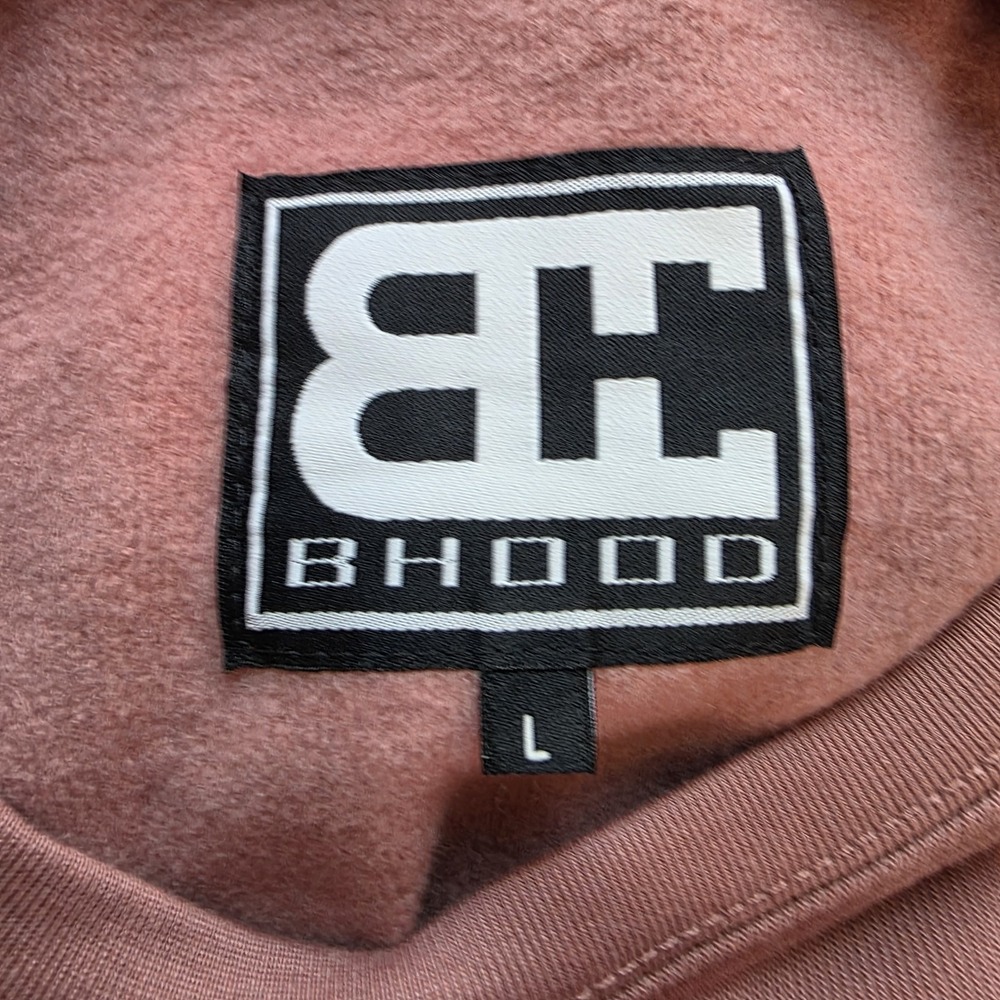 B'Hood Brotherhood Cropped Sweatshirt Women's Size L Raw Hem Crewneck Rose Mauve - Picture 4 of 6